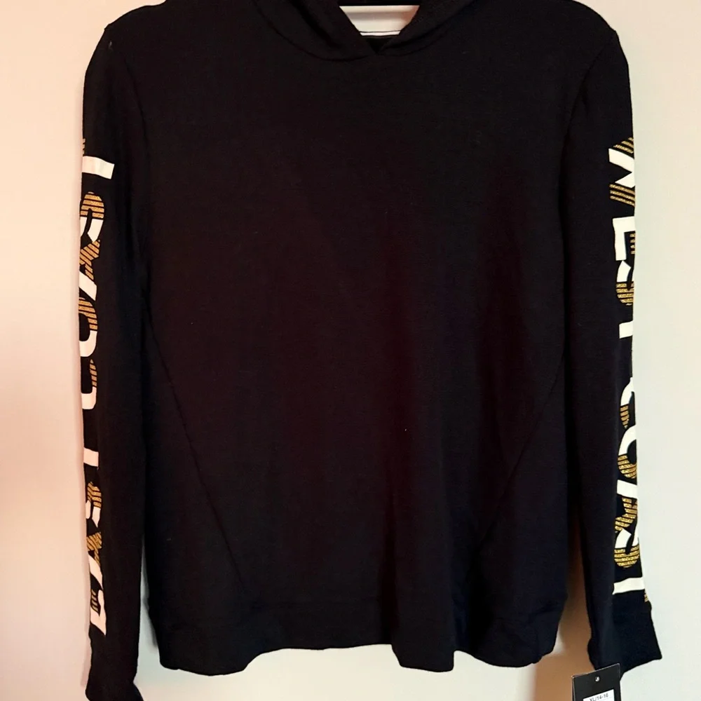 Girls XL Black Hoodie 14–16 Graphic Sleeves NWT